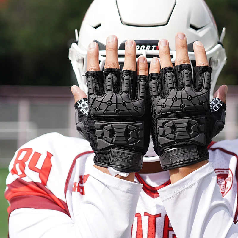 Seibertron Adult 1/2 Finger Lineman Football Receiver Gloves M.S.Z.Q-4 Padded Palm Flexible TPR Anti-Slip S-XXL Impact