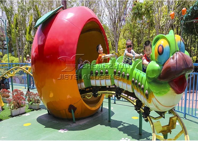 Fun park equipment small pulley kids ride on mini wack worm roller coaster for sale