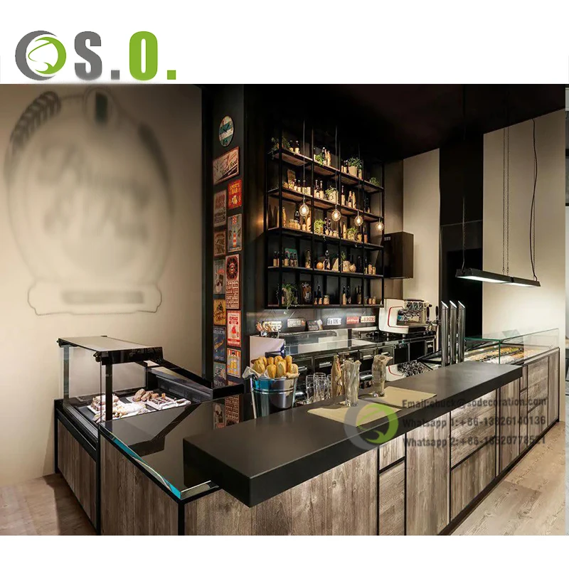 Baking Paint Modern Counter Coffee Sandwich Shop Design Restaurant Wooden Bar Counter Table