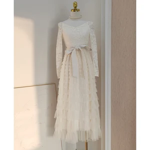 Factory Wholesale Runway Fashion Party Dress Women Spring Summer V-Neck Luxury Flower Embroidery Elegant Midi Female White Dress