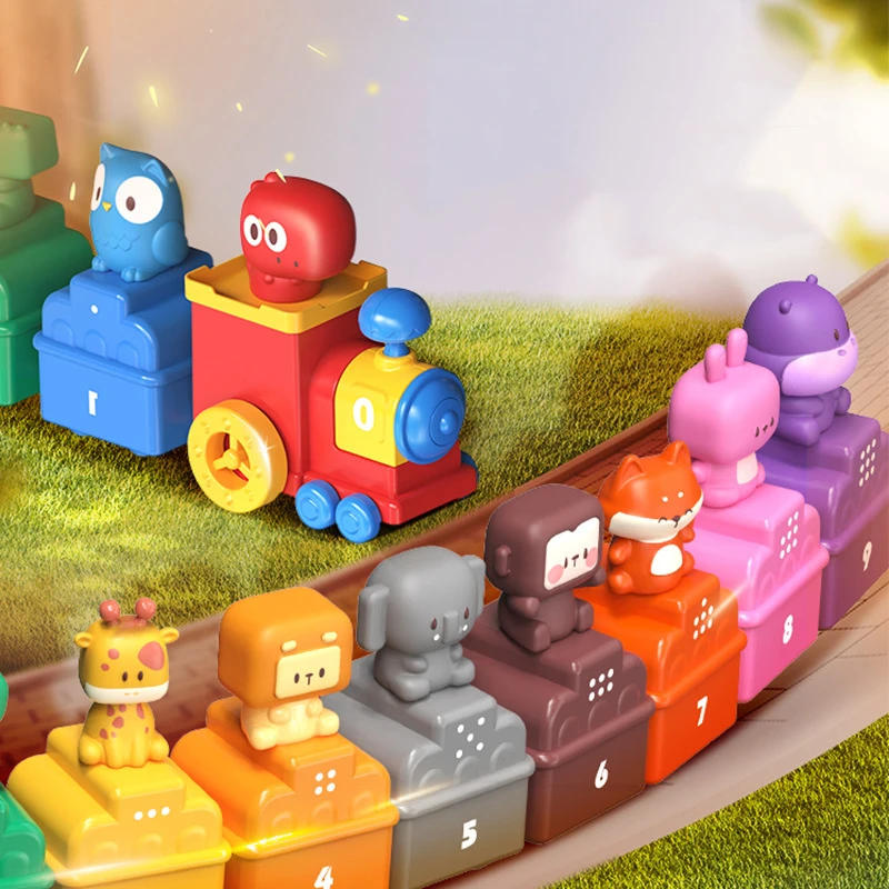 Kids Educational Learning Animal Train Peekaboo Animal Finger Puppet Sorting Stacking Montessori Toys Toddler Learning Toys