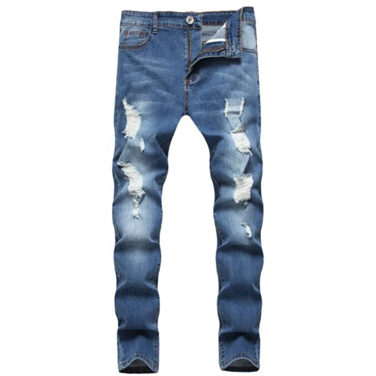 Fashion Mens Sweatpants Sexy Hole Jeans Pants Casual Autumn Male Ripped Skinny Trousers Slim Biker Outwears Pants