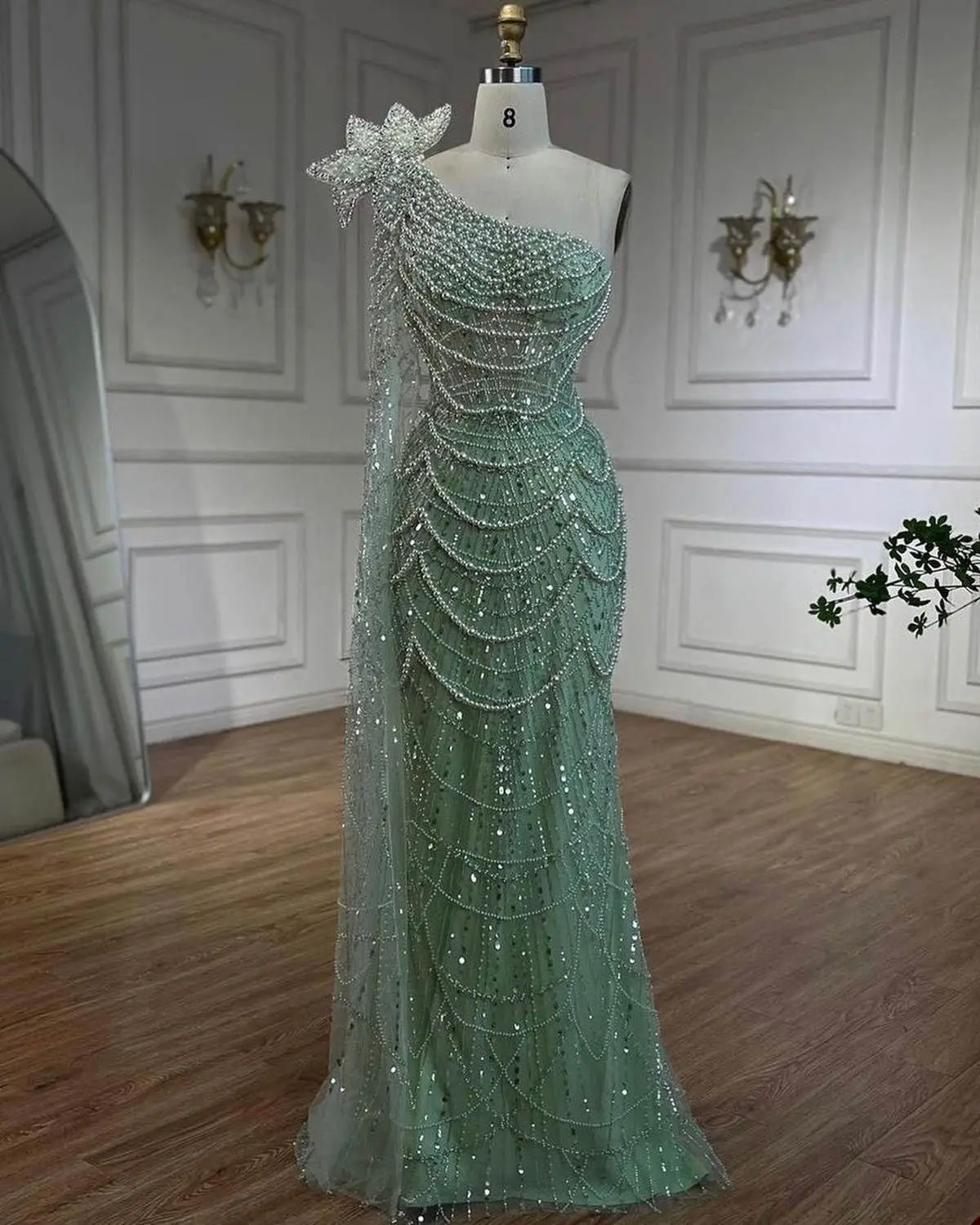 S0132A Off Shoulder Elegant Floor-Length Beaded Slim Wholesale Fishtail  Evening Dress