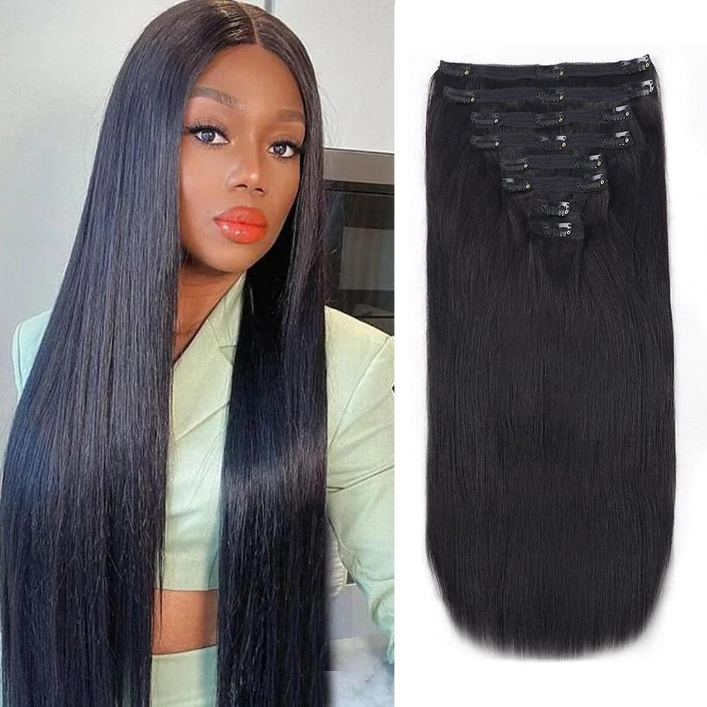 Extensions de cheveux à clipser Cheveux humains Couleur naturelle Cheveux humains raides Extension à clipser sans couture 16-26 pouces Extension de cheveux à clipser_voghion.com