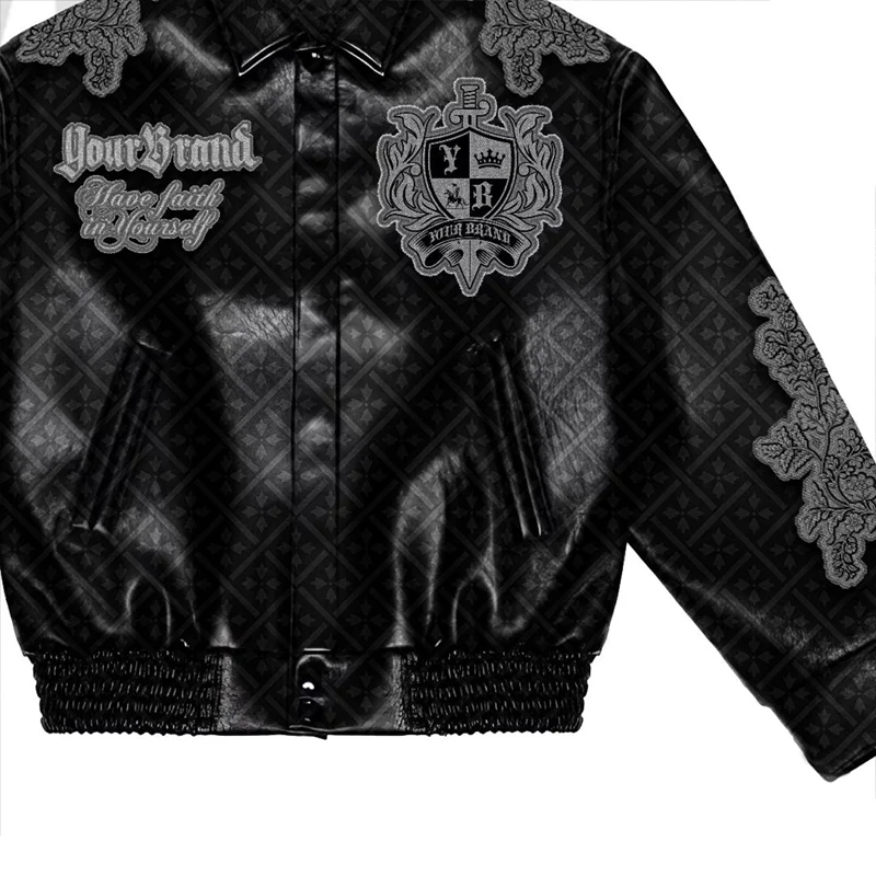 Fashion Motorcycle For Men Custom Chenille Embroidery Men'S Genuine Leather College Varsity Jacket_voghion.com