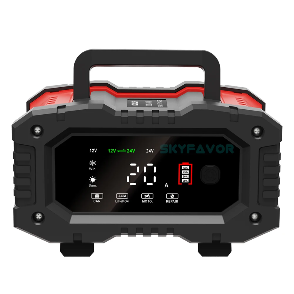 Fast Truck Motorcycle Car Battery Charger 12V 24V 20A Automatic Universal Lifepo4 Lead Acid Gel Agm Pulse Repair Battery Charger