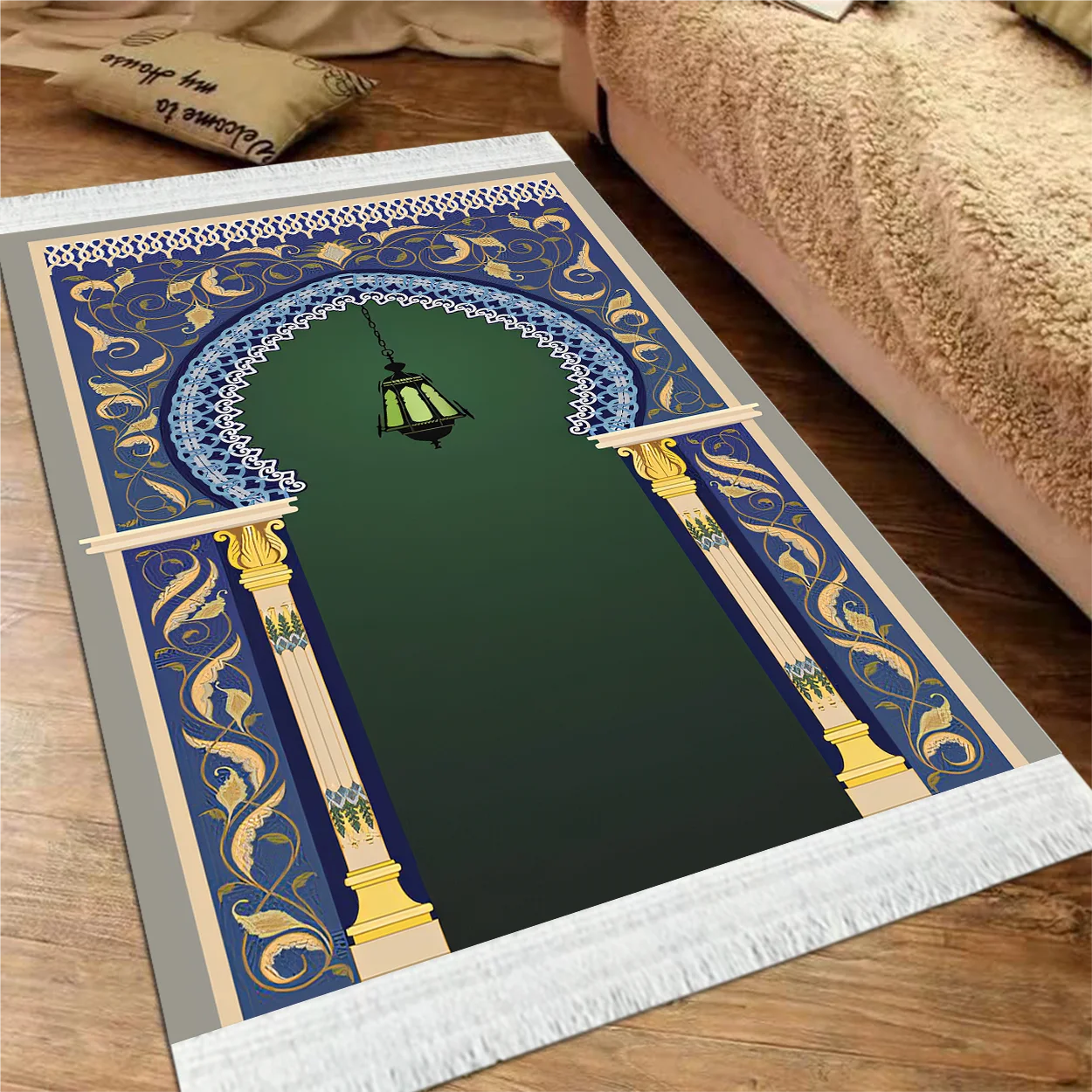 Tapis de prière musulman lavable en polyester jacquard de haute qualité, 80 x 120 cm, antidérapant, pour la maison, le Hajj et les prières à la mosquée._voghion.com