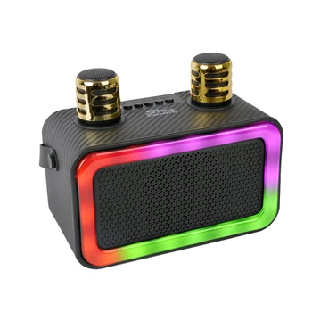 SING-E ZQS1491W 4-Inch Mini Subwoofer RGB LED Lighting Karaoke Bluetooth Speaker 2 Microphones Wireless Audio Outdoor Parties