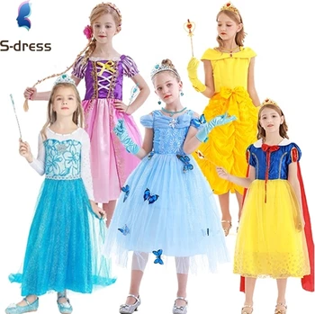 New Kids Girls Elsa Anna Snow belle Princess Costume Deluxe Dress Up Cosplay Birthday Party For Girls