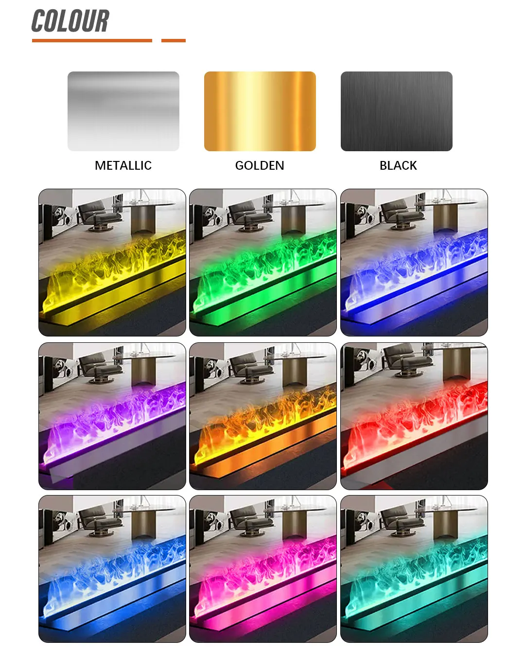 Electric Fireplace, 3D, 1500 W, Metal - detail 16