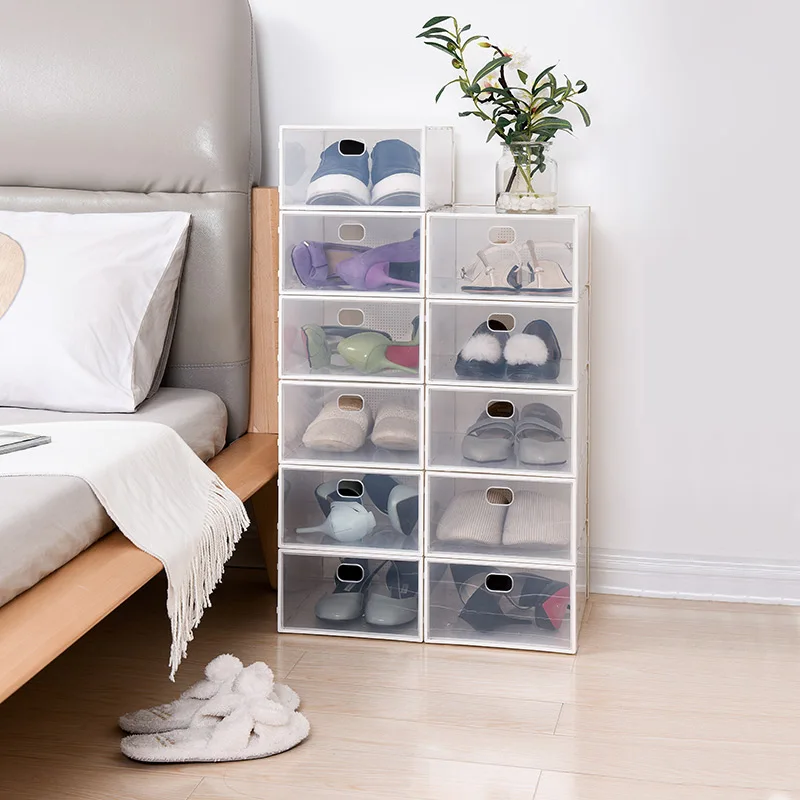 2020 NEW Type Clear Shoe Storage Box Packaging PP Plastic Lady Men Size Shoe Boxes With Plastic Window