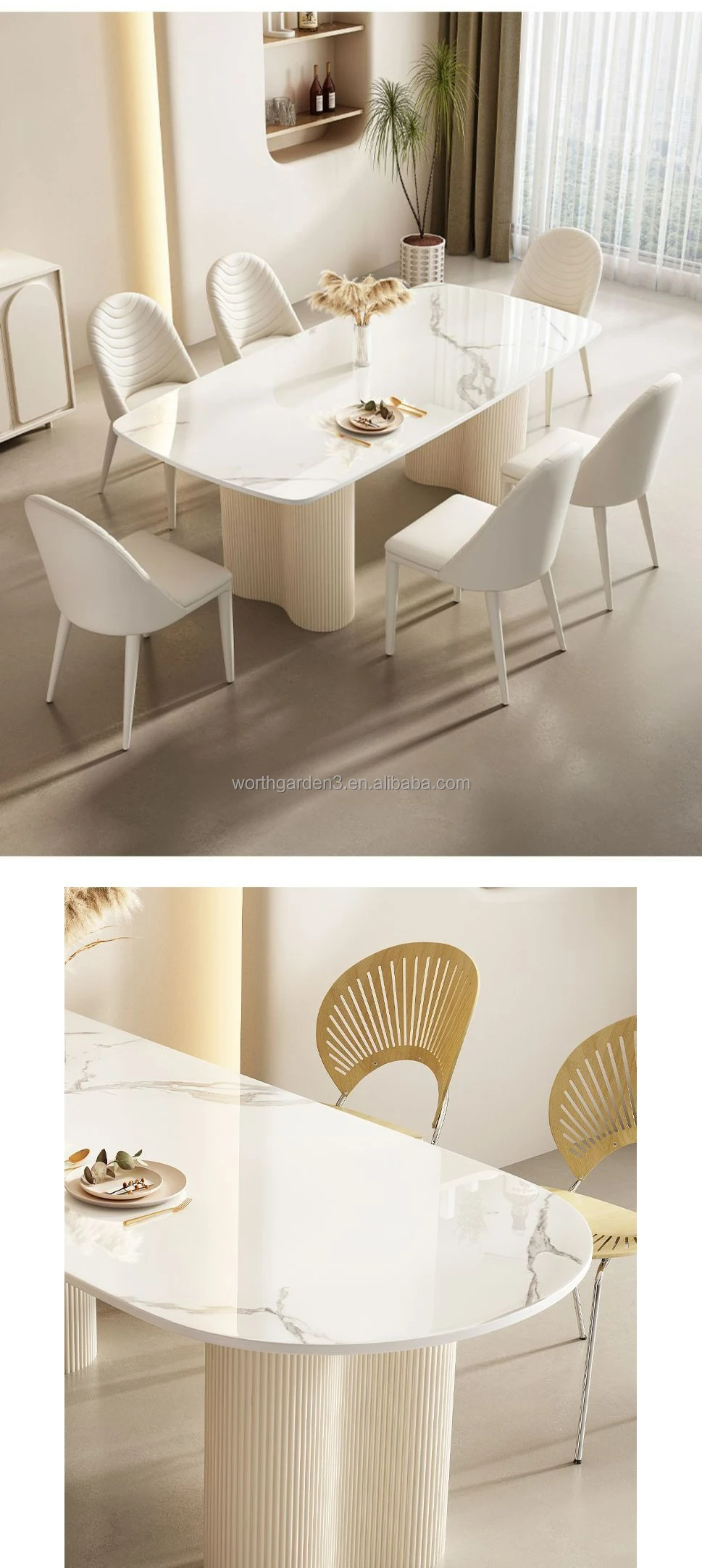 Modern Luxury Rectangular Dining Table Set Elegant Stone Marble Metal ...