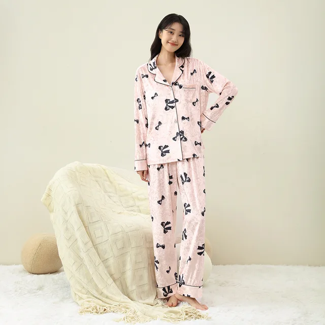 Winter Warm Velvet Sleeping Long Sleeve Outfit Cozy 2 Piece Pants Sleep Wear Sleep Clothes Pajama Xmas Pjs Pyjamas Set For Women