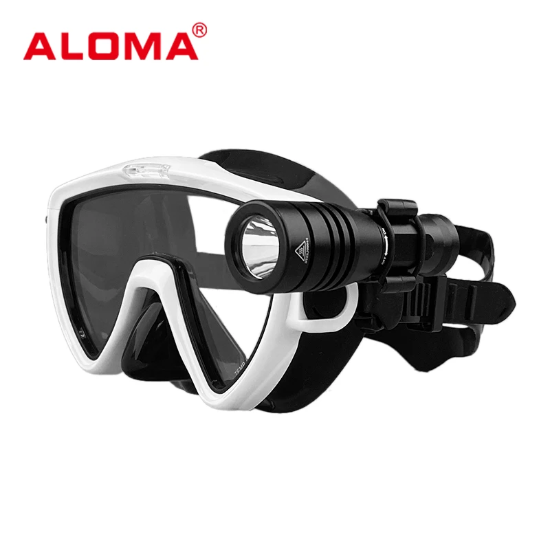 Aloma 2024 New design anti fog single lens diving goggles freediving gear low volume scuba diving masks with diving light