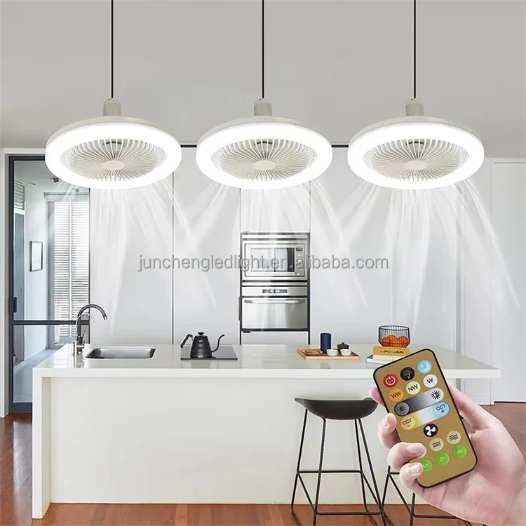30W Three-Color Ceiling Fan E27 With Led Light Cooling Electric Fan Lamp Chandelier for Kitchen Room Home Decor