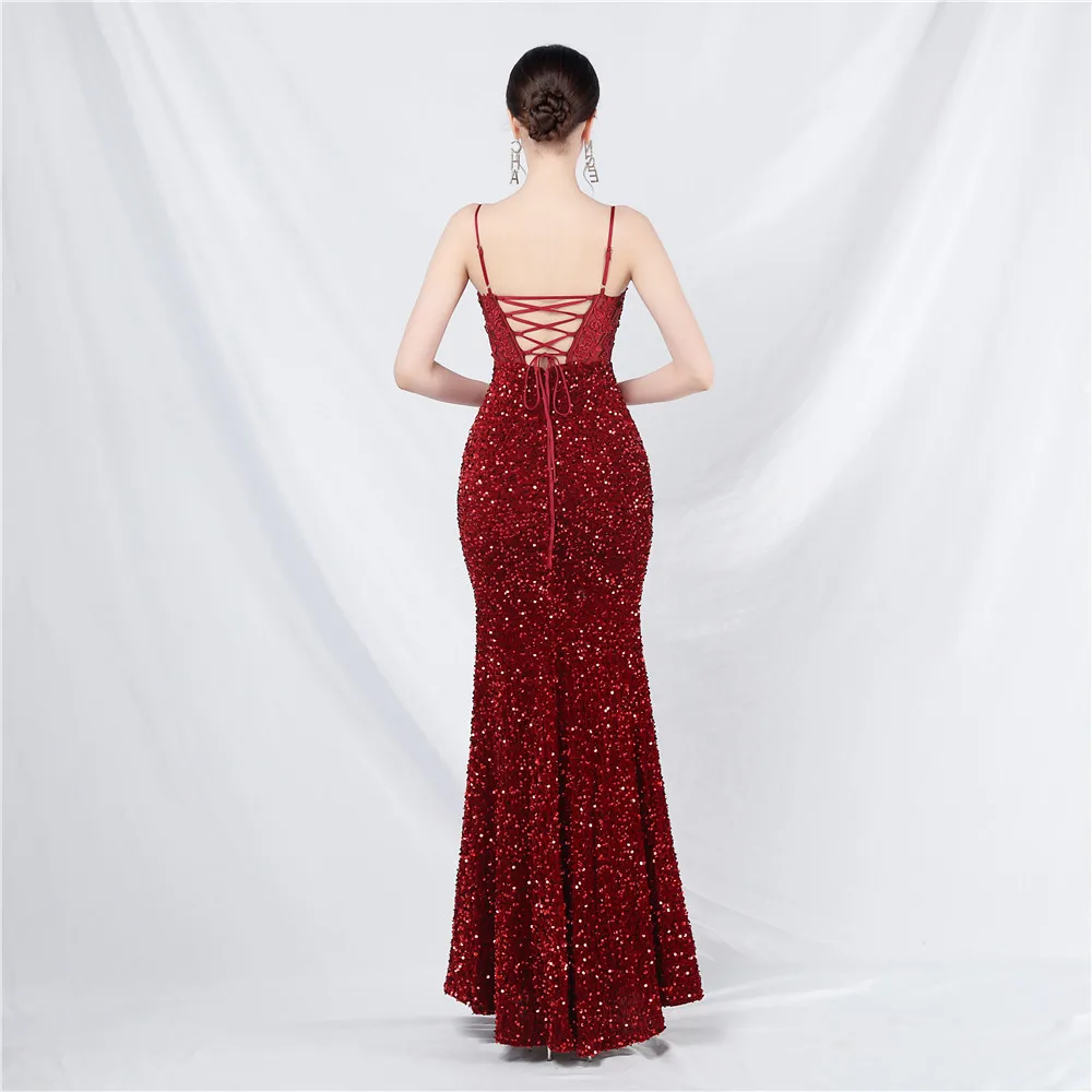 green emerald velvet dress Wholesale Off-The-Shoulder Champagne Sequins Prom Dresses Elegant Long Sleeves Side Slit Evening Gowns