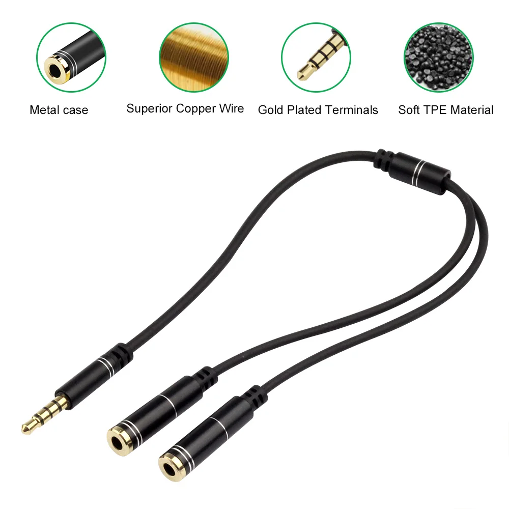 Audio Splitter Cable Mic Earphone 