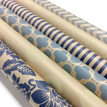 Vietnam free sample Wholesale blue and cream hues patterns printed kraft wrapping paper