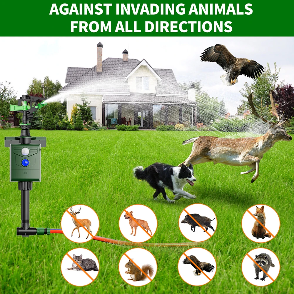 2024 Outdoor Solar-Powered Motion-Activated Water Blaster Powerful Jet Spray to Scare Birds and Squirrels for Yard and Garden