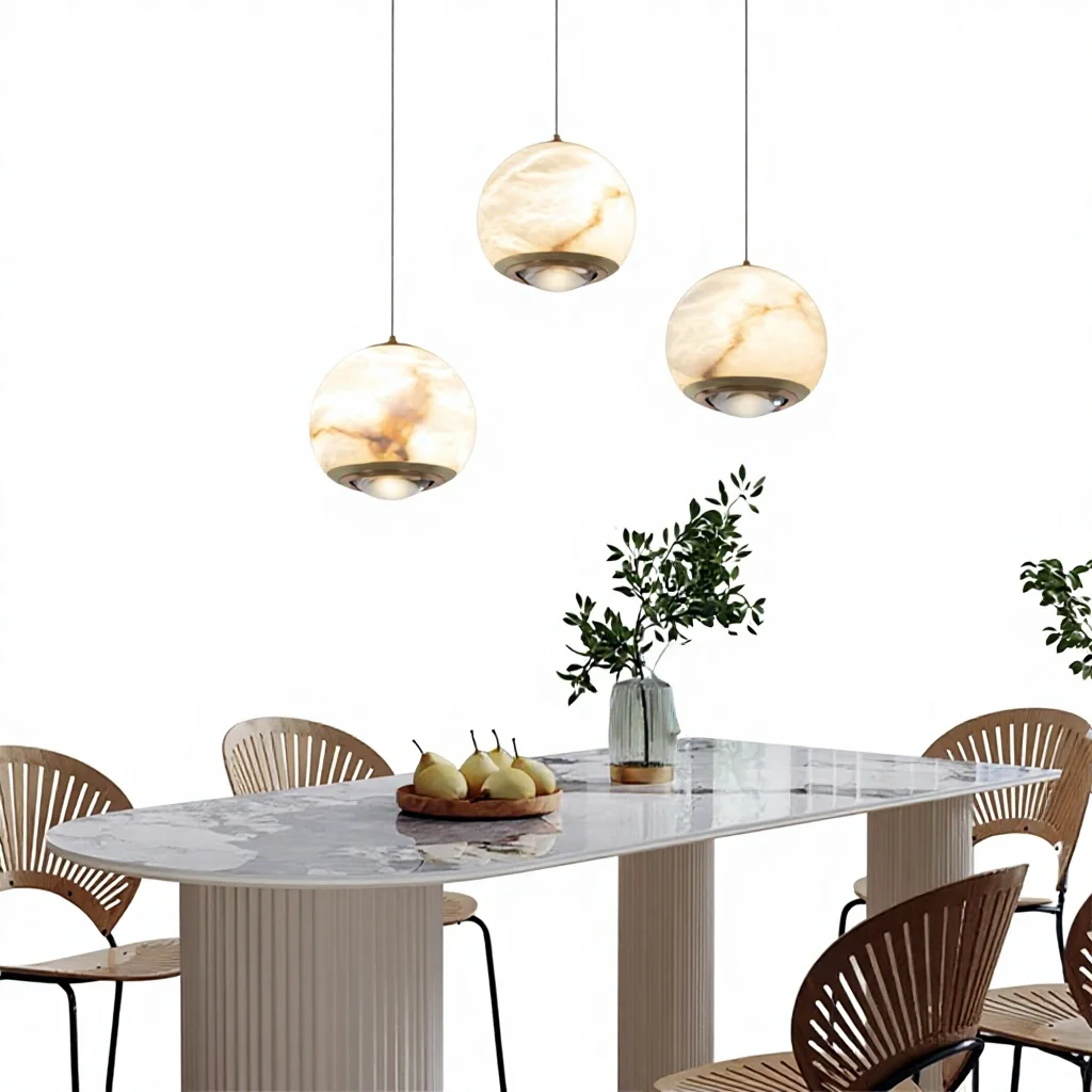 New Chinese-style All-Copper Natural Marble Pendant Light Modern Minimalist Dining Room Bar Counter Bedroom JY1016 Warm Light
