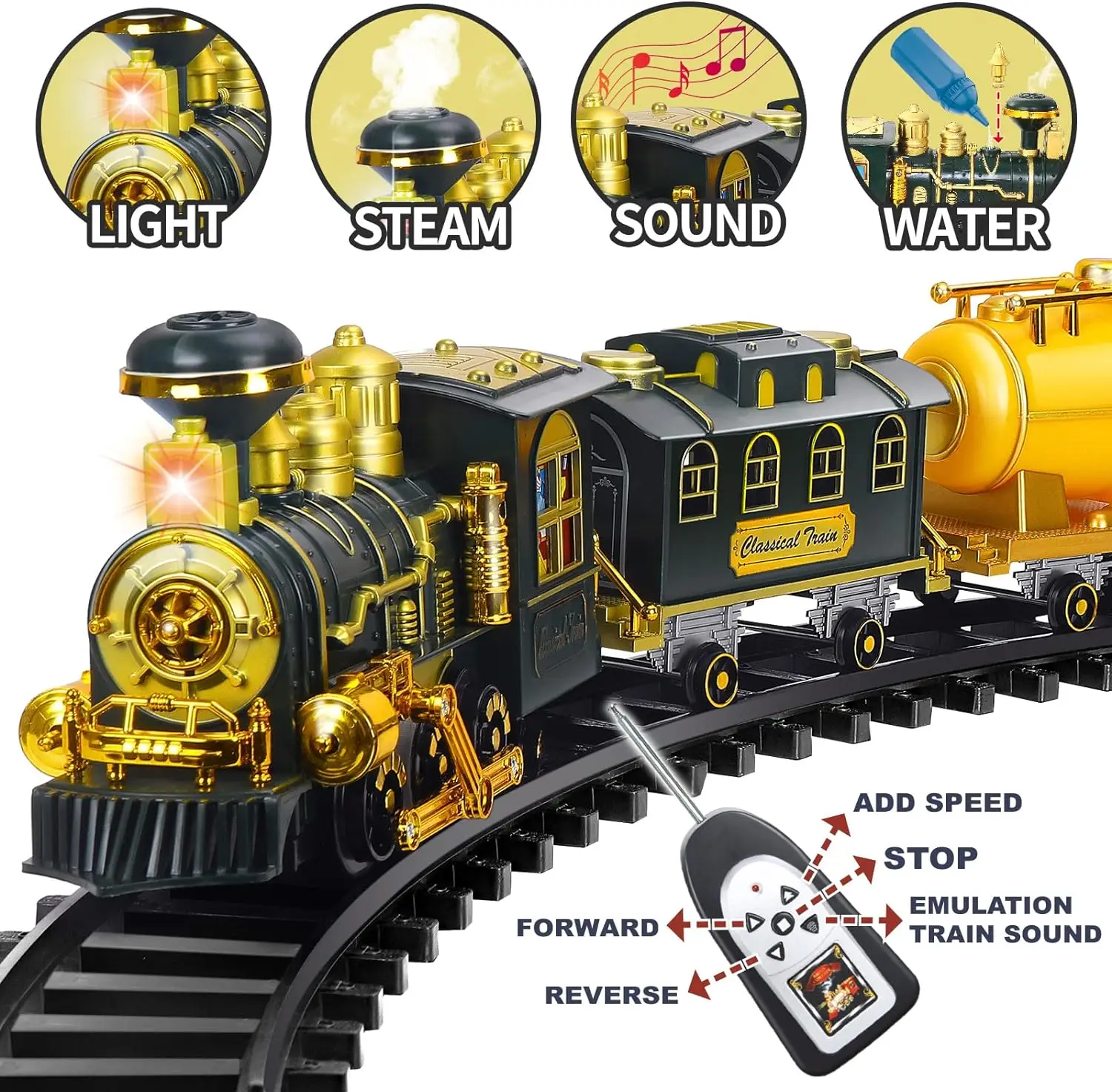 Large Train Set Remote Control Train Toys W/Dinosaurs Electric Train W/Lights & Sounds Steam Locomotive Christmas TOY Train