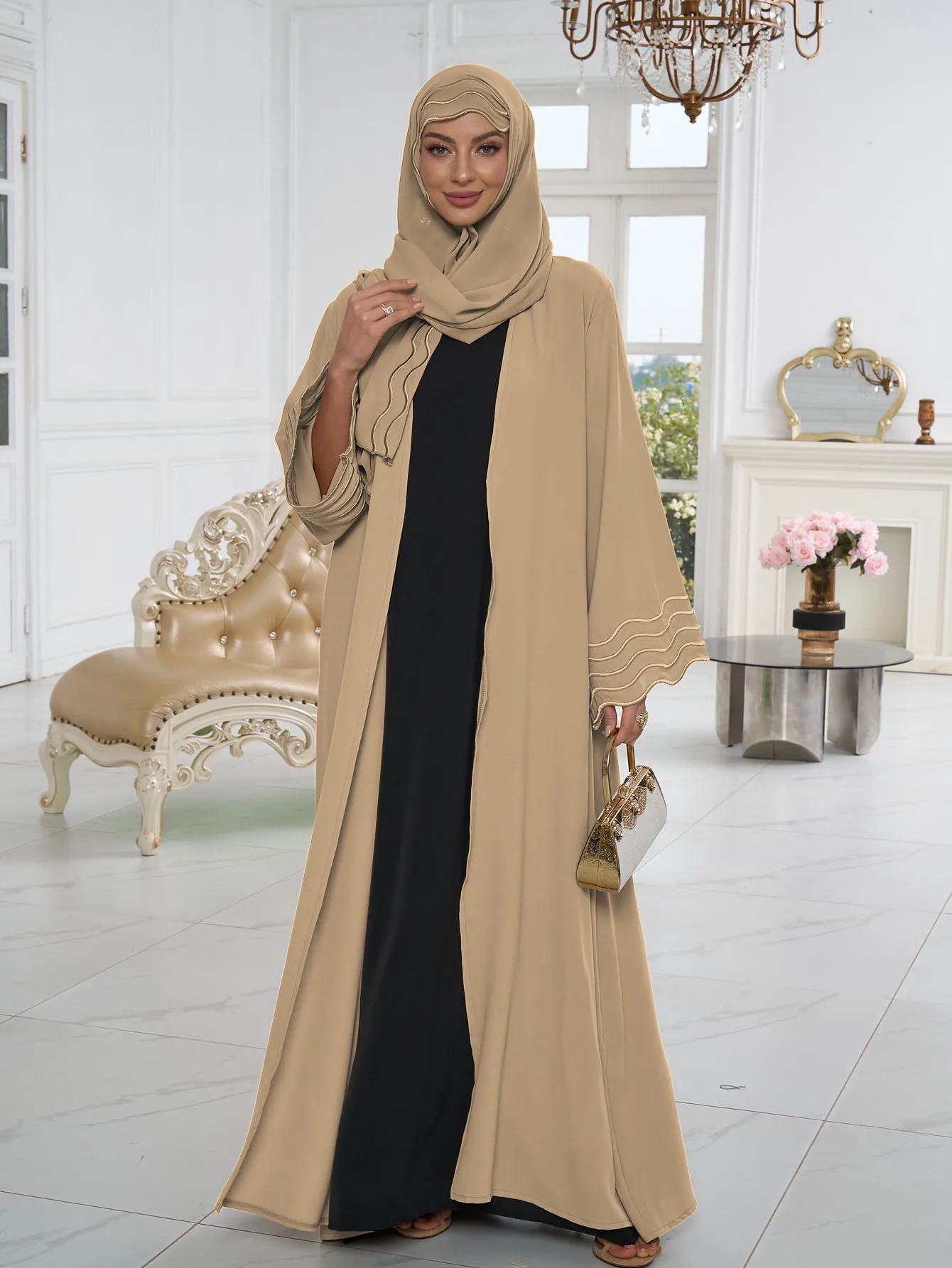 Abaya Cardigan de Luxe avec Broderie – Ensemble 3 Pièces Premium – Grossiste Turquie Grossiste Turquie