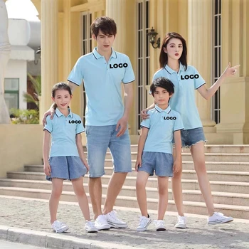 Wholesale Custom Logo Family Matching Clothes Embroidery Short Sleeve Parent Child Clothing Plus Size Custom Made Polo Shirt