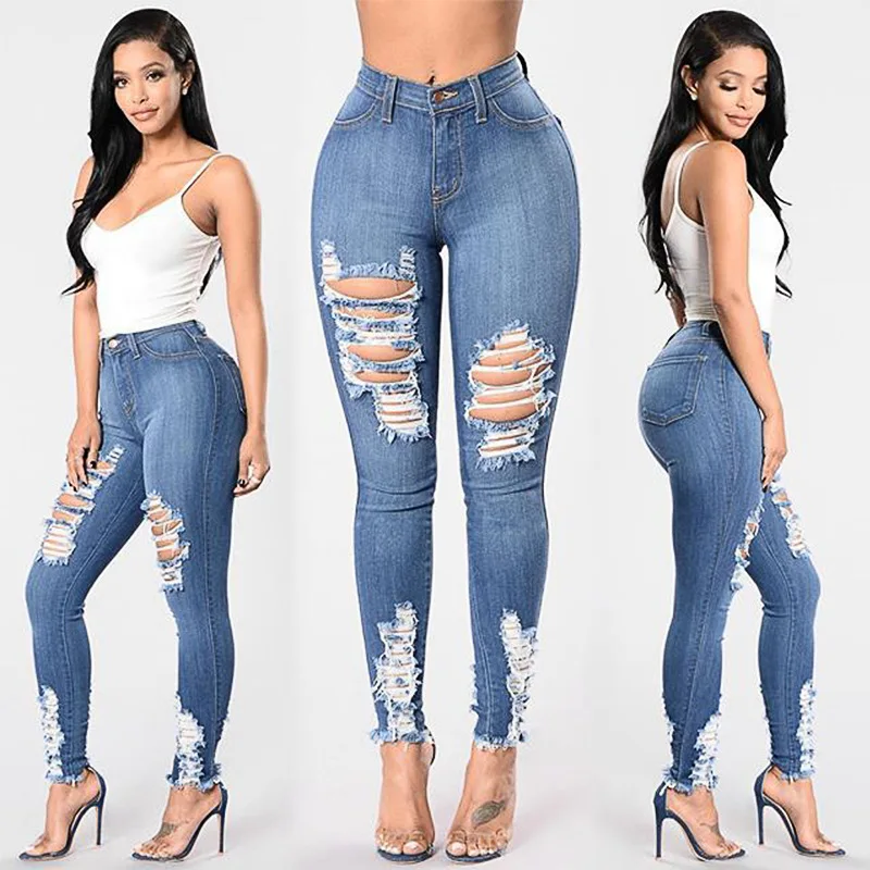 TiGcTRly Woman Plus Size High Waist Patched Jeans Stretchy Denim Skinny Pants 