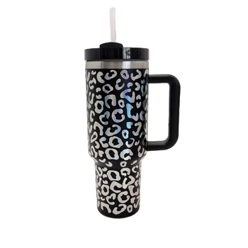 Iced Beer Coffee Wide mouth bottle 12 Hours Cold Ice Leopard print 40 Oz Tumbler H2.0 with Handle Customize Cup Mug