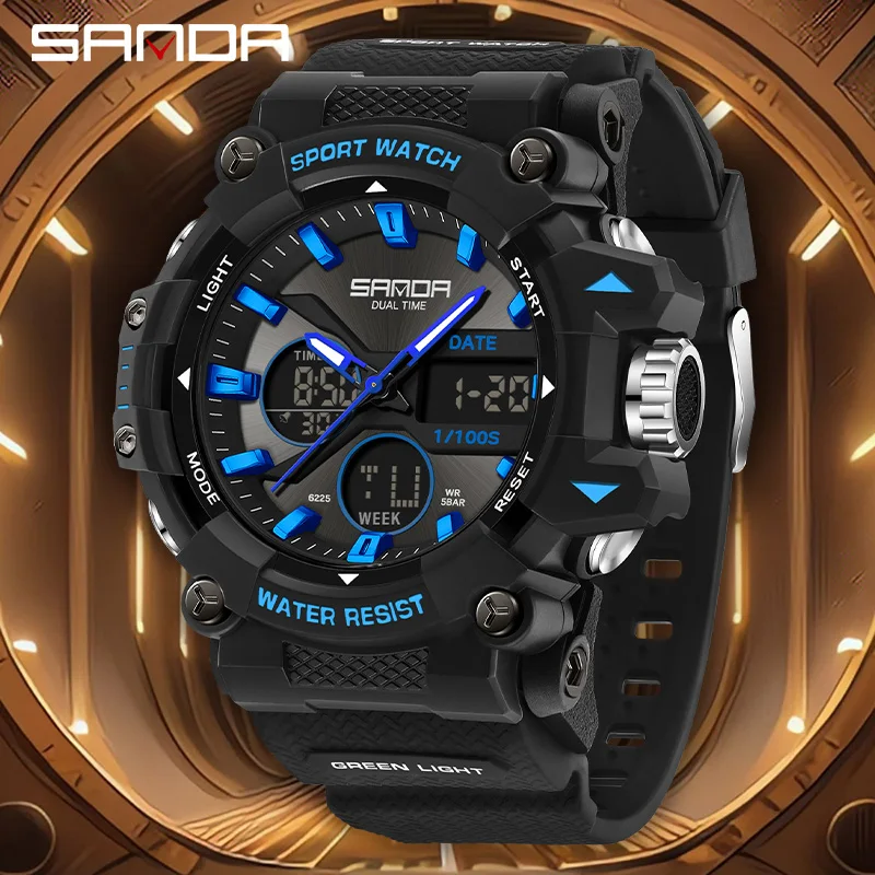 SANDA 6225 Men's Quartz Digital Sports Watch - Water Resistant