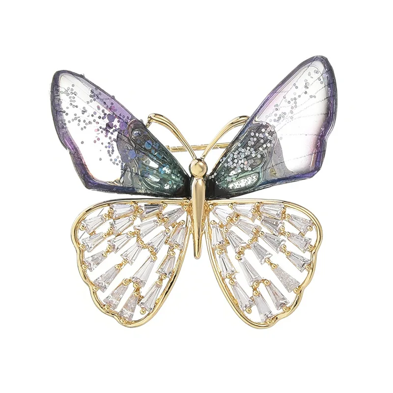 Shining Transparent Wing Butterfly Brooches for Women Zircon Copper Top Quality Luxury Butterfly Office Party Brooch Broach Pins