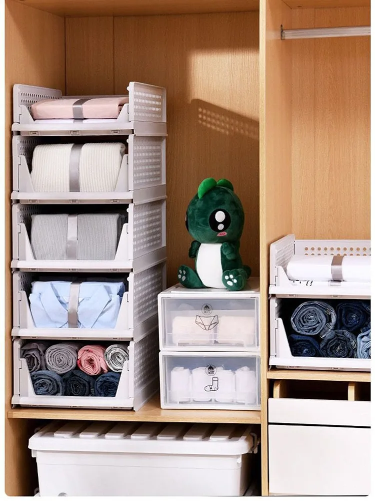 Hot Sale White Stackable Bins Plastic Folding Drawer Shelf Collapsible ...