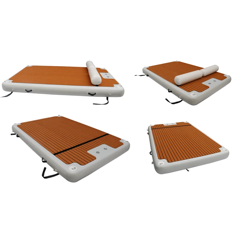 Inflatable Floating Dock Ride-ons 8/5ft Swim Platform Dock Inflatable Water Mat with Ladder&Hand Pump Electric Floating Platform