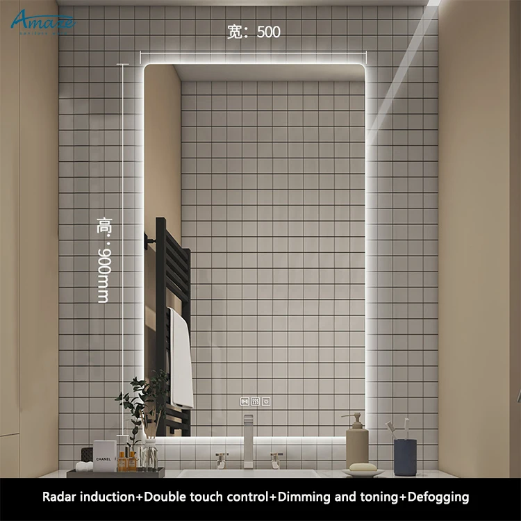 Modern bath smart mirror toilet wall dimming defogger rectangle bathroom mirror with led manufacture