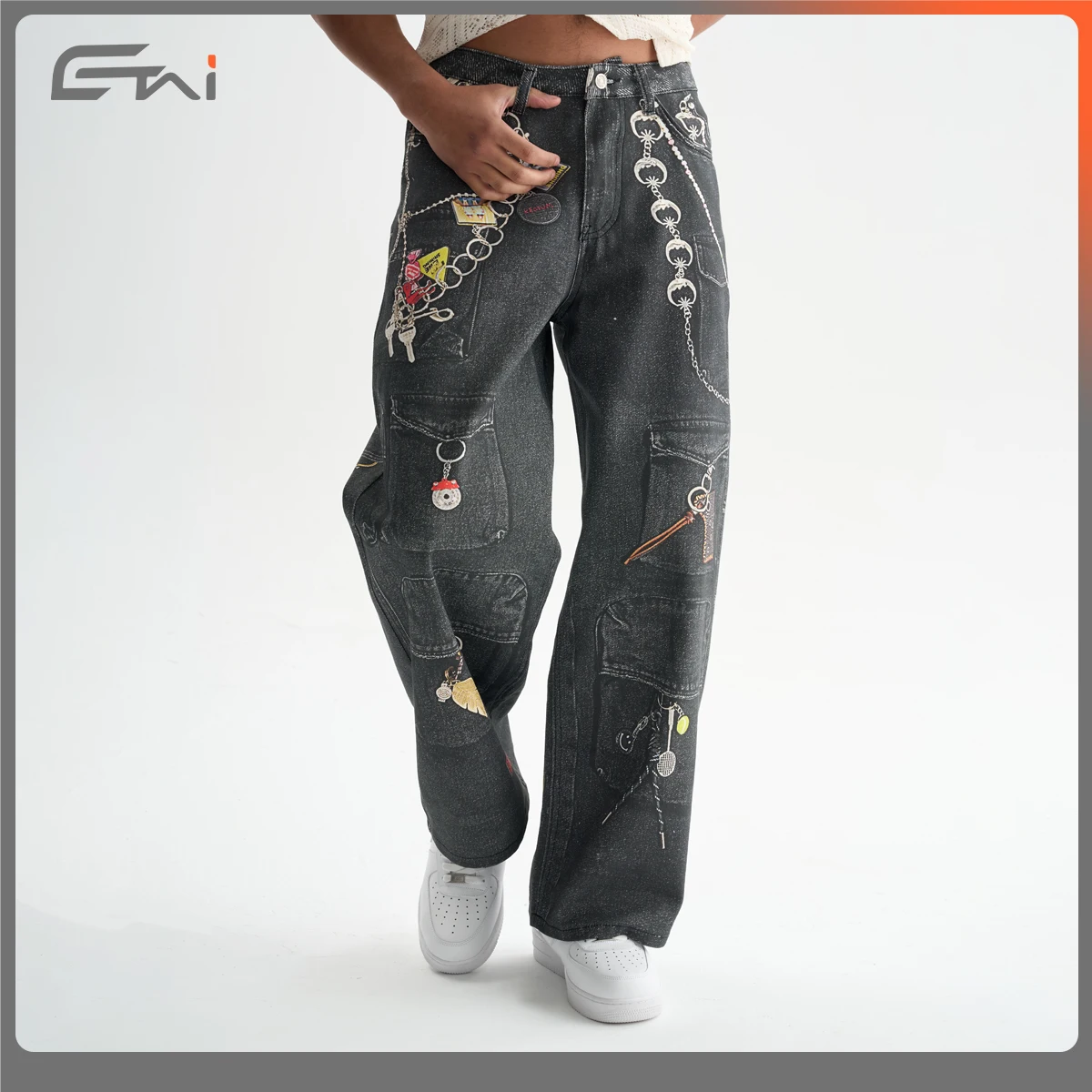Loose Fit 3D Printed Straight Leg Jeans - Hip Hop Style