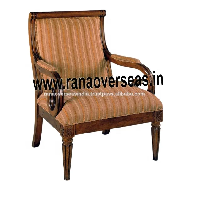 Hand Carved Wooden Dining Chairs With Armrest In Bronze Color For Home