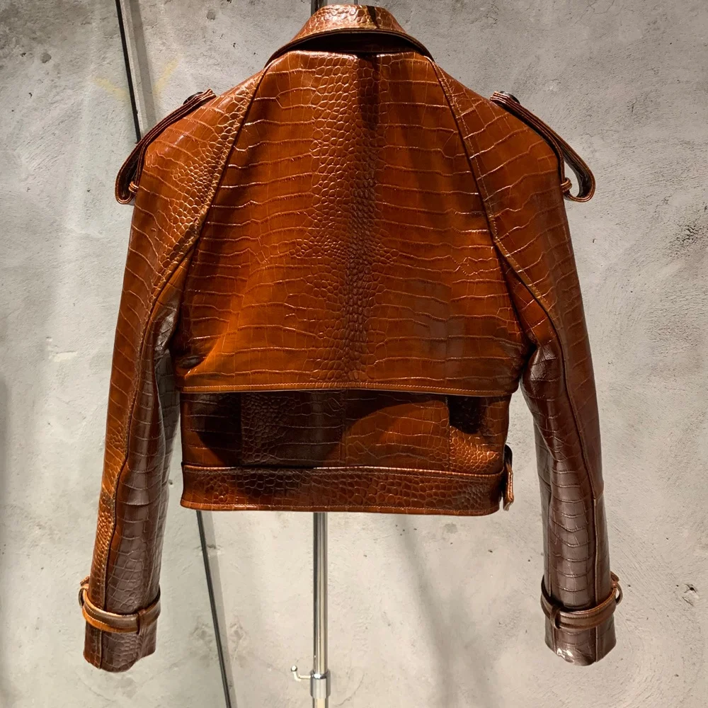 Genuine Leather Brown Motorcycle Jacket For Women Oem