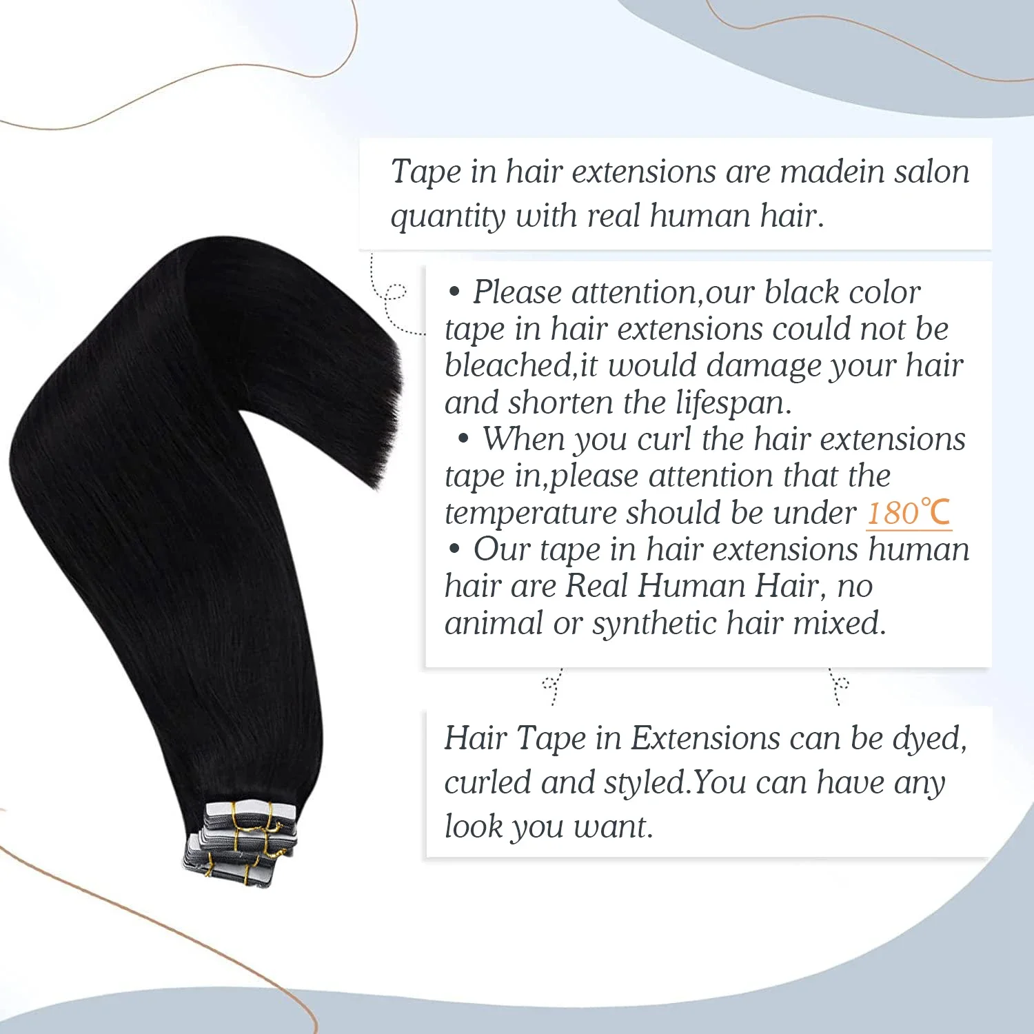 Přírodní černé rovné prodlužování vlasů s páskou 16-26 palců, 100% Remy lidské vlasy, kožní útek pro salon_voghion.com