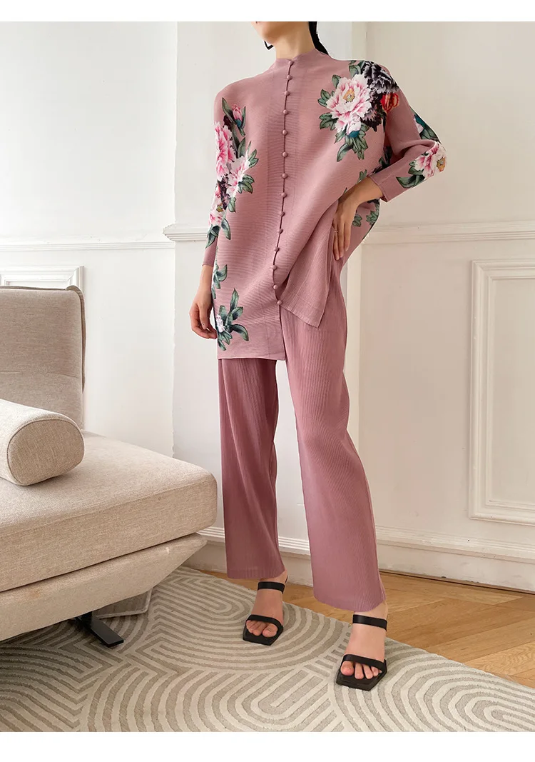SIPO 2023 Summer New Design Muslim Floral Printed Pleated Shirt Women Sets Modest Fashion 2 Piece Co Ord Set Modest Wear