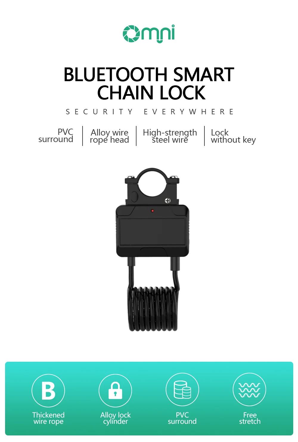 Smart Cable Chain Lock E-scooter Lock Solution Keyless IOT Control Rental Sharing Electric Scooter Lock