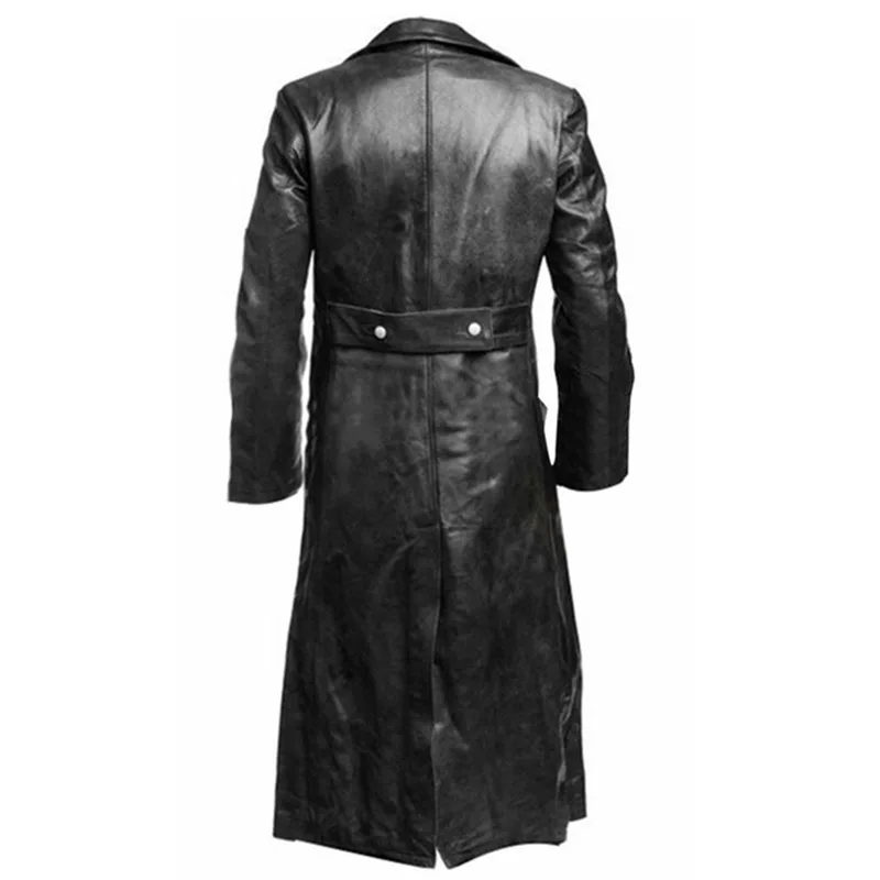 Men's WWII German Classic Officer Trench Coat Black Leather TV & Movie Costume