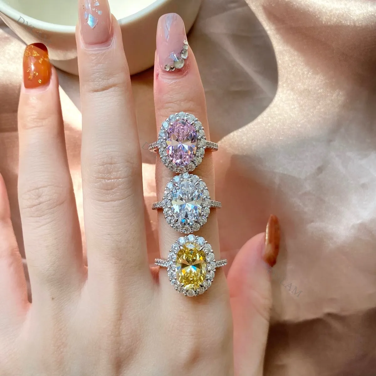 Dylam New Designs High Carbon Diamond Oval Eternity Jewelry Engagement Anniversary Royal Pure CZ 8A Silver S925 Wedding Rings