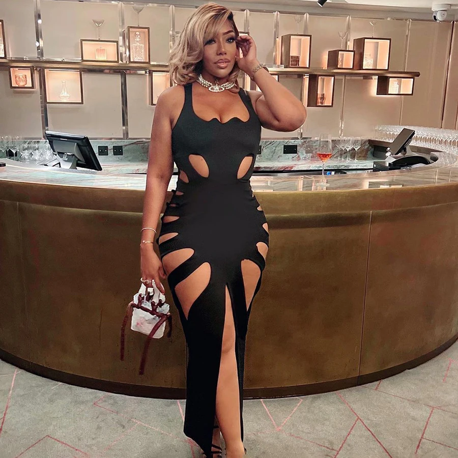 skimpy black dress TEEK - Ultra Sexy Drape Chain Black Dress main image 1