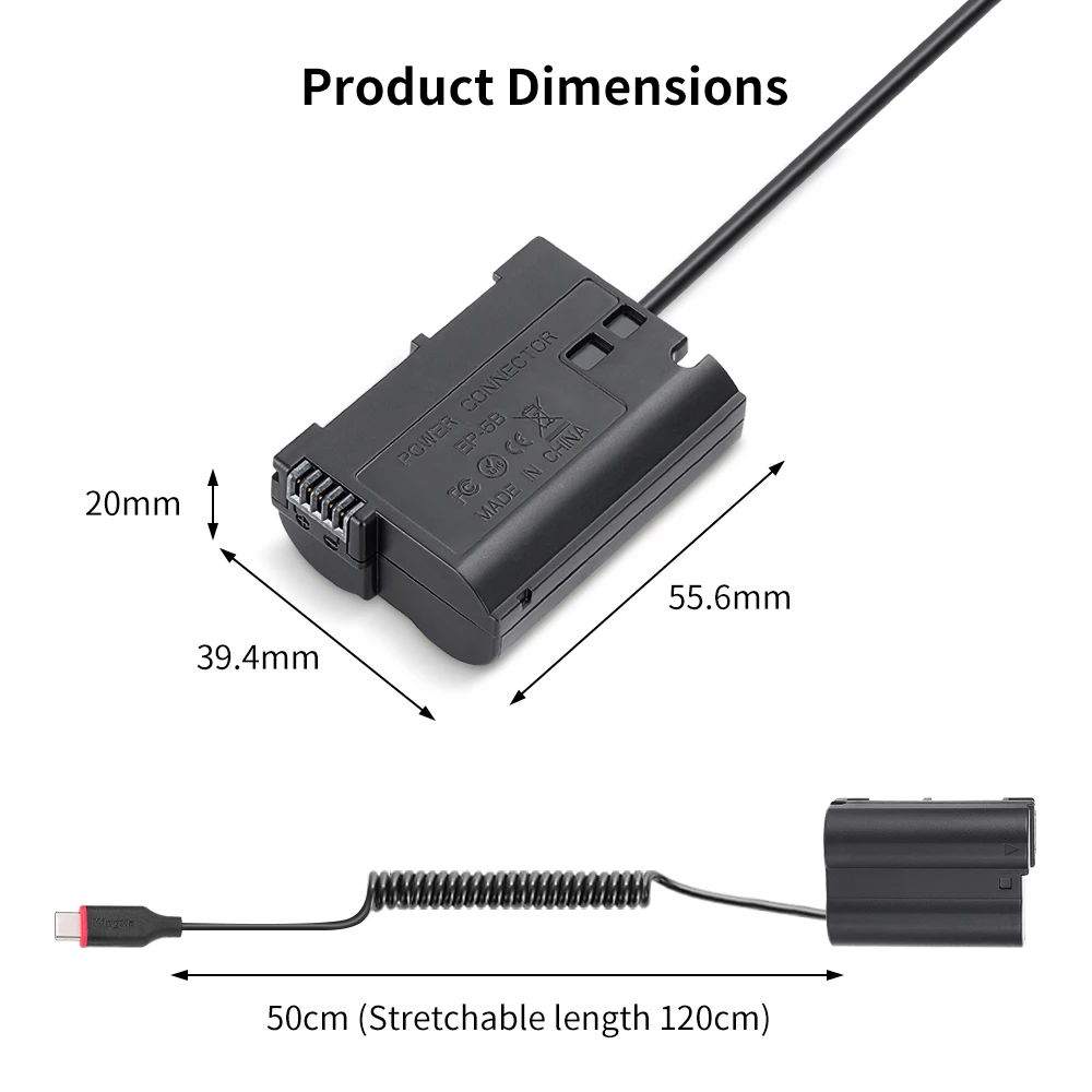 KingMa Portable EN-EL15 Dummy Battery USB-C to EN-EL15 Power Bank Adapter  Power Supply for Nikon D7100 D800 Z6 Z7