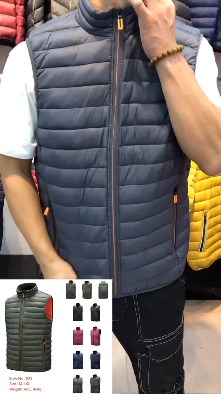 Mens Black Sleeveless Nylon Puff Jackets Lightweight Waterresistant