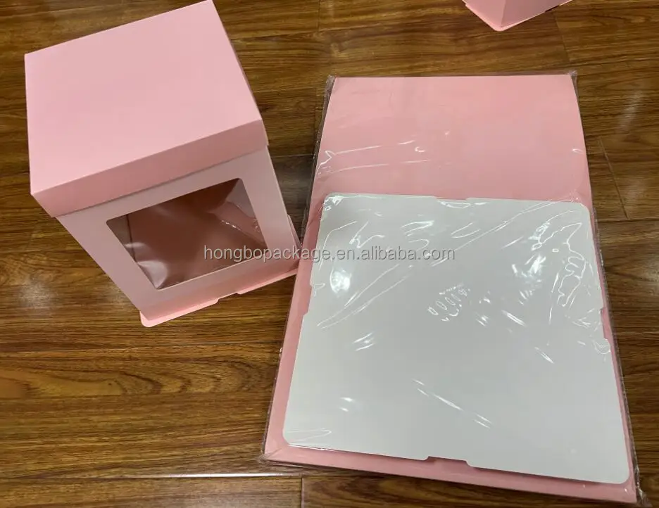 China Manufacturer 3pcs Tall Large Cake Box In Bulk With Separate Clear