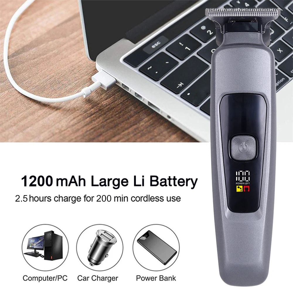 Professional Cutting Shaving Machine With Digital Display Cordless Rechargeable Hair Trimmer for Men Barber Shop Supplies