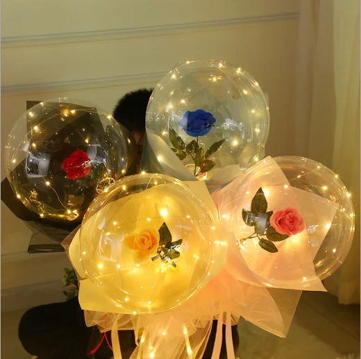 Details about   LED Light Transparent Balloon with Rose Flower Bouquet LED Luminous Bobo Ball 