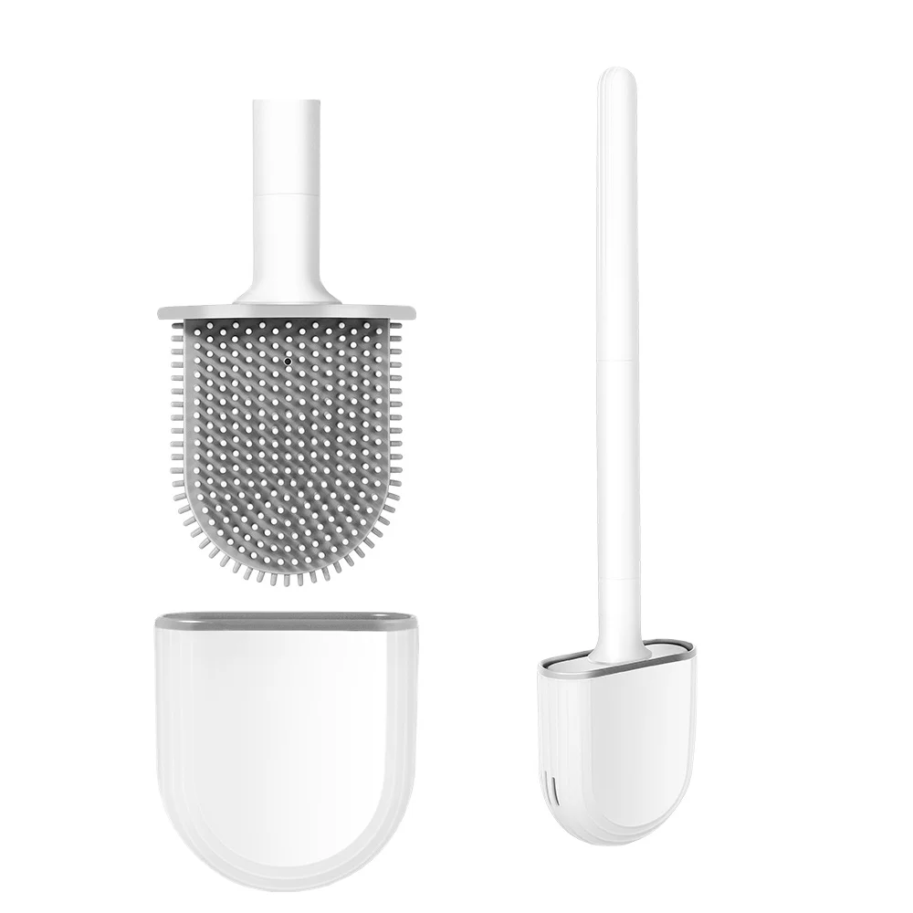 Mathome  New Design Soft TPR Rubber Flat Head Toilet Brush Long Handle Silicone Toilet Cleaning Brush for Bathroom