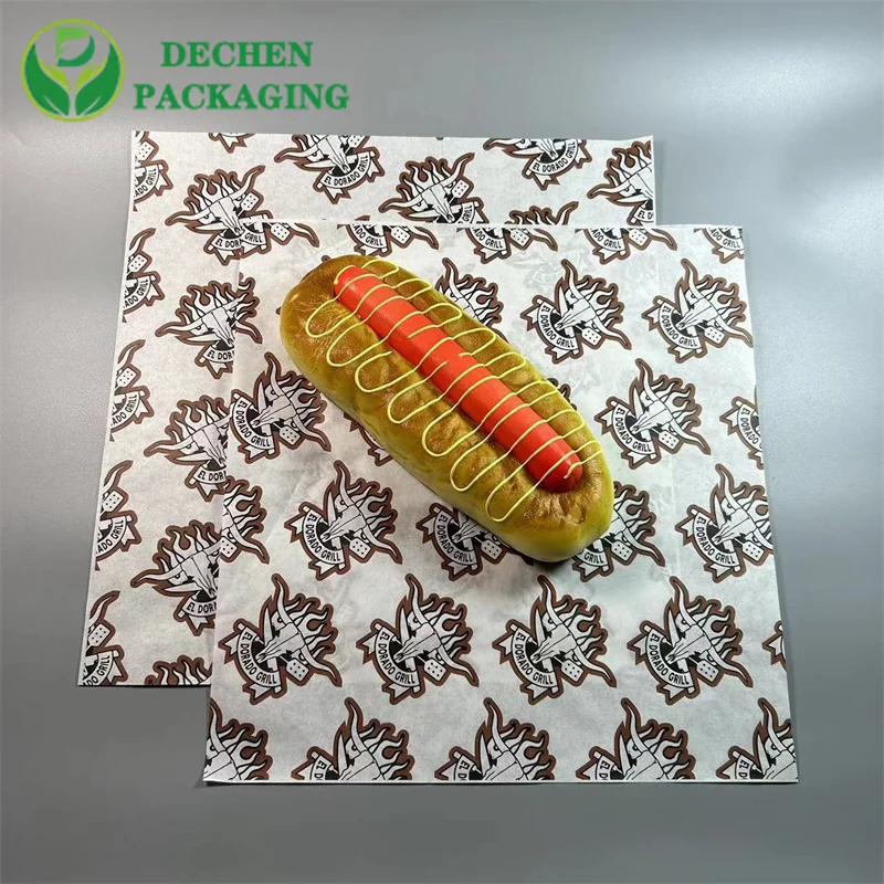 Diseño de envoltura de alimentos estampados de sándwich personalizados hamburguesas de grasa en papel